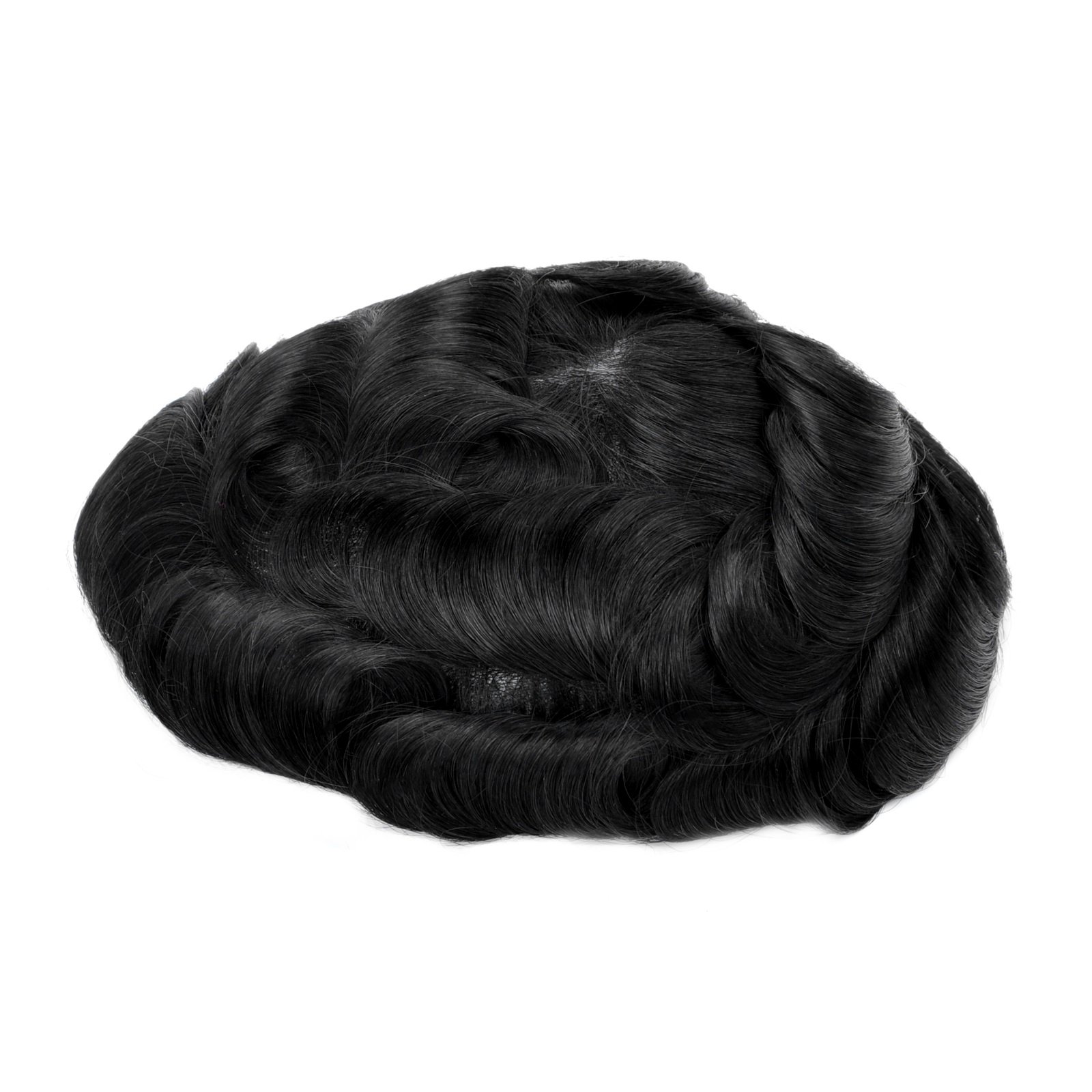 Mens Toupee Hairpiece Mirage Human Hair Systems 1#(Deep Black)