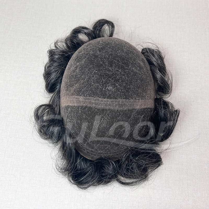 Custom men's lace toupee double lace base in the middle