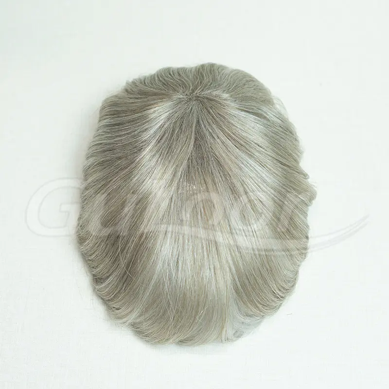 Human Hair Custom Order French Lace With Pu Perimeter #18 with Grey With Cilps