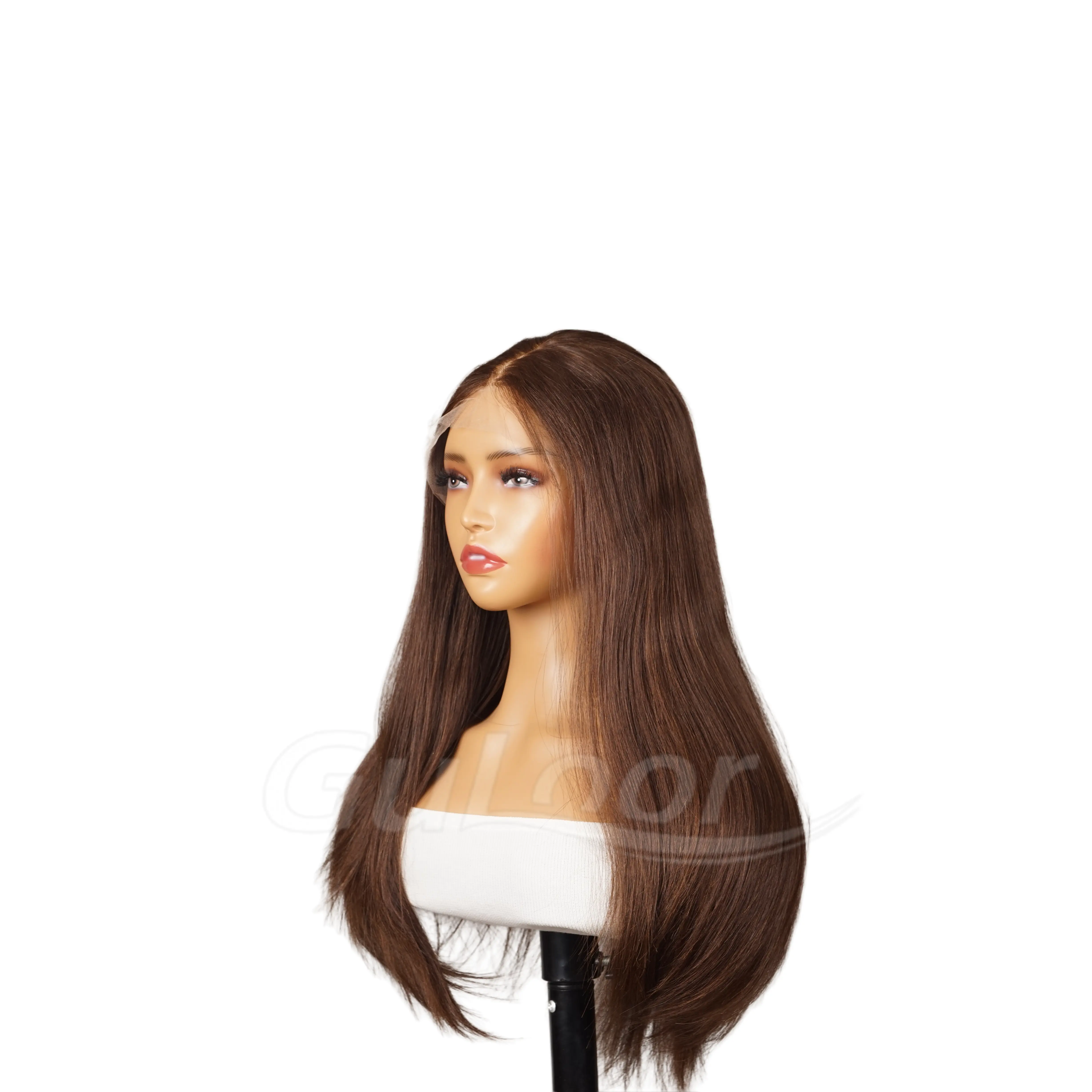 Natural Straight 24 Inches 100% Human Hair Front Lace Wig Color H-004