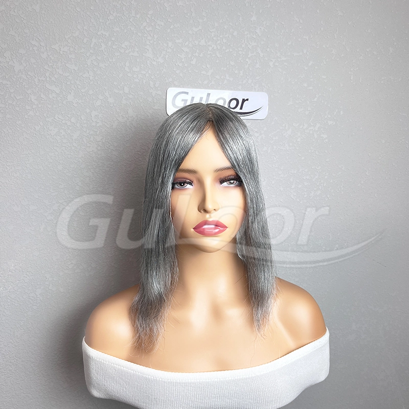 Custom Fine Mono with Npu Perimeter 12 inches Straight 100% Human Hair Topper
