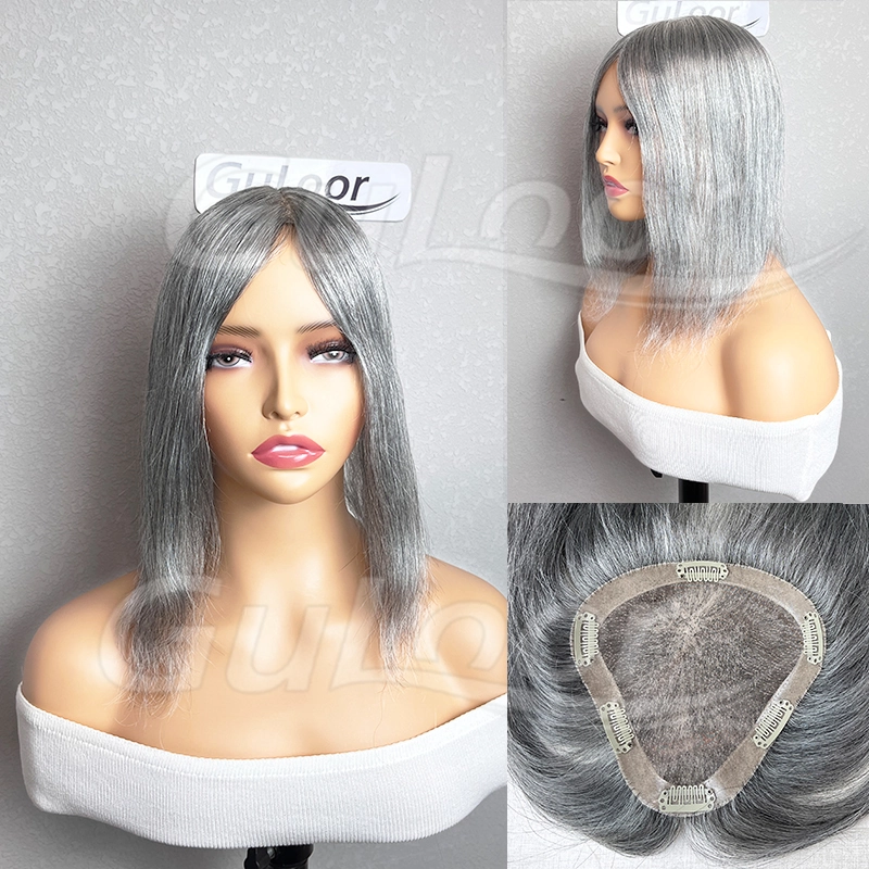 Custom Fine Mono with Npu Perimeter 12 inches Straight 100% Human Hair Topper