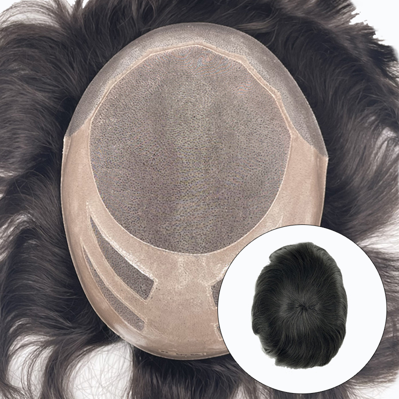 HS27 | Fine Mono with PU Perimeter and Cut Way Back Design Stock Toupee Hair Piece