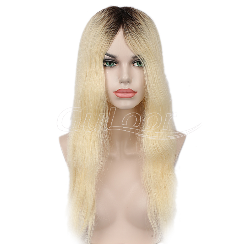 1B/613 Ombre Blonde Natural straight Mono Top Human Hair Wig